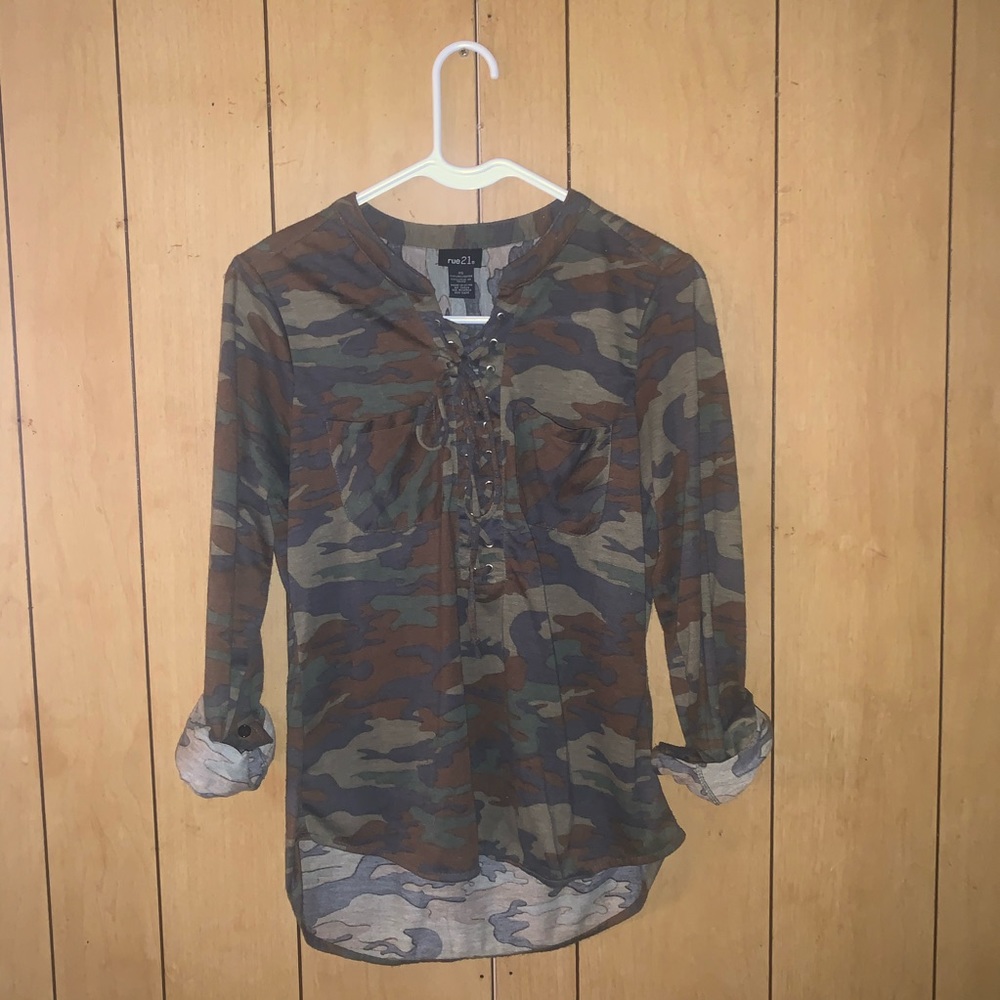 Rue21 Camouflage Lace Up Shirt